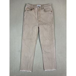 RE/DONE Jeans Womens 27 Khaki High Rise Stove Pipe Button Fly Raw‎ Hem Denim